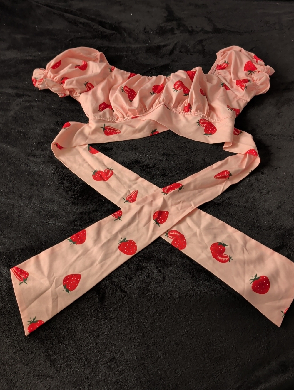 Pink Strawberry Print Crop Top